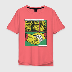 Мужская футболка хлопок Oversize с принтом Monkey mafia animal comic в Санкт-Петербурге, 100% хлопок | свободный крой, круглый ворот, “спинка” длиннее передней части | Тематика изображения на принте: деньги | животные | комикс | не вижу | не говорю | не слышу | обезьяна