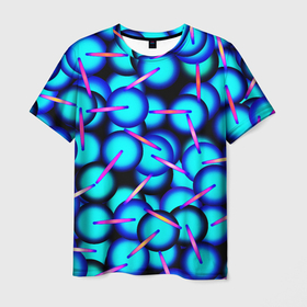 Мужская футболка 3D с принтом ТЕКСТУРА ШАРОВ в Белгороде, 100% полиэфир | прямой крой, круглый вырез горловины, длина до линии бедер | Тематика изображения на принте: абстракция | геометрический | графика | красочный | круглый | синий | современный | текстура | узор | фон | форма | цветной | шары | яркий