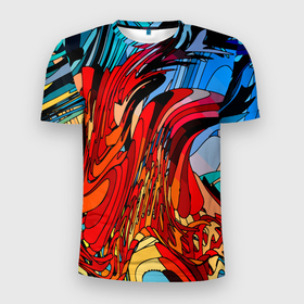Мужская футболка 3D Slim с принтом Abstract color pattern   Fashion 2022 , 100% полиэстер с улучшенными характеристиками | приталенный силуэт, круглая горловина, широкие плечи, сужается к линии бедра | Тематика изображения на принте: abstraction | color | fashion | pattern | абстракция | мода | узор | цвет