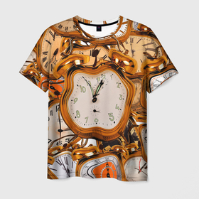 Мужская футболка 3D с принтом ПРЕЛОМЛЕНИЕ ЧАСОВ в Тюмени, 100% полиэфир | прямой крой, круглый вырез горловины, длина до линии бедер | Тематика изображения на принте: астракция | винтаж | преломление | ретро | стрелки | текстура | циферблат | часы