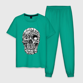 Мужская пижама хлопок с принтом Steampunk   Skull в Белгороде, 100% хлопок | брюки и футболка прямого кроя, без карманов, на брюках мягкая резинка на поясе и по низу штанин
 | Тематика изображения на принте: jaw | metal | orbits | skull | steampunk | teeth | глазницы | зубы | металл | пасть | стимпанк | череп