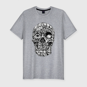 Мужская футболка хлопок Slim с принтом Steampunk   Skull в Белгороде, 92% хлопок, 8% лайкра | приталенный силуэт, круглый вырез ворота, длина до линии бедра, короткий рукав | jaw | metal | orbits | skull | steampunk | teeth | глазницы | зубы | металл | пасть | стимпанк | череп