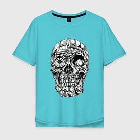 Мужская футболка хлопок Oversize с принтом Steampunk   Skull в Белгороде, 100% хлопок | свободный крой, круглый ворот, “спинка” длиннее передней части | jaw | metal | orbits | skull | steampunk | teeth | глазницы | зубы | металл | пасть | стимпанк | череп