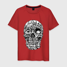 Мужская футболка хлопок с принтом Steampunk   Skull в Кировске, 100% хлопок | прямой крой, круглый вырез горловины, длина до линии бедер, слегка спущенное плечо. | jaw | metal | orbits | skull | steampunk | teeth | глазницы | зубы | металл | пасть | стимпанк | череп