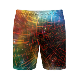 Мужские шорты спортивные с принтом Portal   Neon Space   туннель из энергетических панелей в Курске,  |  | cosmos | neon | portal | space | stars | звёзды | космос | неон | портал | пространство