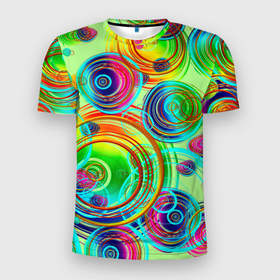 Мужская футболка 3D Slim с принтом ЦВЕТНЫЕ ПУЗЫРИ в Курске, 100% полиэстер с улучшенными характеристиками | приталенный силуэт, круглая горловина, широкие плечи, сужается к линии бедра | абстрактные | желтый | зеленый | красный | красочные | круги | многоцветный | оранжевый | пузыри | радуга | разноцветный | розовый | синие | узор | цвета | цветные