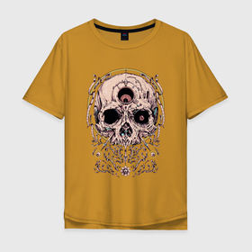 Мужская футболка хлопок Oversize с принтом Vanguard Skull рассыпается на детальки в Белгороде, 100% хлопок | свободный крой, круглый ворот, “спинка” длиннее передней части | flower | orbits | ornament | skull | steampunk | vanguard | авангард | глазницы | орнамент | стимпанк | цветок | череп