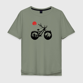 Мужская футболка хлопок Oversize с принтом Эндуро байк с рогами , 100% хлопок | свободный крой, круглый ворот, “спинка” длиннее передней части | 