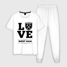 Мужская пижама хлопок с принтом West Ham Love Классика в Новосибирске, 100% хлопок | брюки и футболка прямого кроя, без карманов, на брюках мягкая резинка на поясе и по низу штанин
 | Тематика изображения на принте: club | football | ham | logo | love | west | west ham | вест | клуб | лого | мяч | символ | спорт | футбол | футболист | футболисты | футбольный | хэм