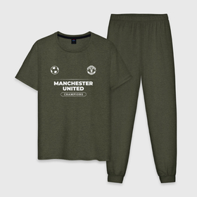 Мужская пижама хлопок с принтом Manchester United Форма Чемпионов в Курске, 100% хлопок | брюки и футболка прямого кроя, без карманов, на брюках мягкая резинка на поясе и по низу штанин
 | club | football | logo | manchester | manchester united | united | клуб | лого | манчестер | мяч | символ | спорт | форма | футбол | футболист | футболисты | футбольный | юнайтед