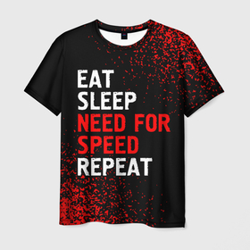 Мужская футболка 3D с принтом Eat Sleep Need for Speed Repeat   Спрей в Белгороде, 100% полиэфир | прямой крой, круглый вырез горловины, длина до линии бедер | Тематика изображения на принте: eat sleep need for speed repeat | for | logo | need | nfs | speed | игра | игры | краска | лого | логотип | нид | нфс | символ | спрей
