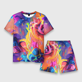 Мужской костюм с шортами 3D с принтом Madness colors ,  |  | abstraction | bright | brush | colors | madness | paint | абстракция | краски | красочный | насыщенный | фееричный | цвета | экспрессия | яркий