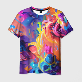 Мужская футболка 3D с принтом Madness colors в Белгороде, 100% полиэфир | прямой крой, круглый вырез горловины, длина до линии бедер | abstraction | bright | brush | colors | madness | paint | абстракция | краски | красочный | насыщенный | фееричный | цвета | экспрессия | яркий