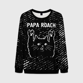 Мужской свитшот 3D с принтом Papa Roach   Rock Cat в Екатеринбурге, 100% полиэстер с мягким внутренним слоем | круглый вырез горловины, мягкая резинка на манжетах и поясе, свободная посадка по фигуре | band | metal | papa | papa roach | roach | rock | гранж | группа | кот | папа | рок | рок кот | роуч