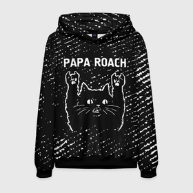 Мужская толстовка 3D с принтом Papa Roach   Rock Cat в Екатеринбурге, 100% полиэстер | двухслойный капюшон со шнурком для регулировки, мягкие манжеты на рукавах и по низу толстовки, спереди карман-кенгуру с мягким внутренним слоем. | band | metal | papa | papa roach | roach | rock | гранж | группа | кот | папа | рок | рок кот | роуч