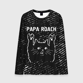 Мужской лонгслив 3D с принтом Papa Roach   Rock Cat в Санкт-Петербурге, 100% полиэстер | длинные рукава, круглый вырез горловины, полуприлегающий силуэт | band | metal | papa | papa roach | roach | rock | гранж | группа | кот | папа | рок | рок кот | роуч