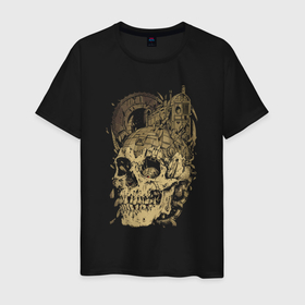 Мужская футболка хлопок с принтом Steampunk   Skull  Engine в Тюмени, 100% хлопок | прямой крой, круглый вырез горловины, длина до линии бедер, слегка спущенное плечо. | engine | jaw | metal | orbits | skull | steampunk | teeth | глазницы | двигатель | зубы | пасть | стимпанк | череп