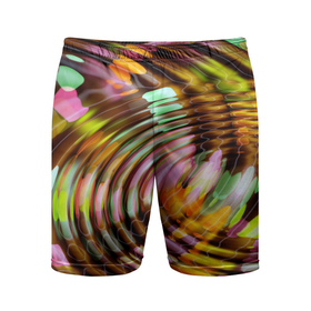 Мужские шорты спортивные с принтом Цветные круги на воде в Новосибирске,  |  | abstraction | circles | color | vanguard | wave | абстракция | авангард | волна | круги | цвет