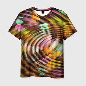 Мужская футболка 3D с принтом Цветные круги на воде в Новосибирске, 100% полиэфир | прямой крой, круглый вырез горловины, длина до линии бедер | abstraction | circles | color | vanguard | wave | абстракция | авангард | волна | круги | цвет