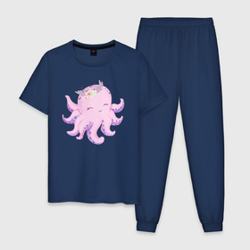 Мужская пижама хлопок с принтом Милая Осьминожка С Цветами в Екатеринбурге, 100% хлопок | брюки и футболка прямого кроя, без карманов, на брюках мягкая резинка на поясе и по низу штанин
 | animals | beast | cute | octopus | животные | звери | милый | осьминог | осьминожка