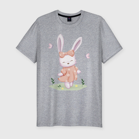 Мужская футболка хлопок Slim с принтом Милый Крольчонок С Бантиком в Рязани, 92% хлопок, 8% лайкра | приталенный силуэт, круглый вырез ворота, длина до линии бедра, короткий рукав | animals | beast | cute | hare | rabbit | животные | заяц | звери | кролик | крольчонок | милый