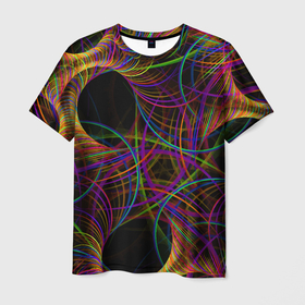 Мужская футболка 3D с принтом Deep black space and wormholes в Белгороде, 100% полиэфир | прямой крой, круглый вырез горловины, длина до линии бедер | Тематика изображения на принте: abstraction | fashion | neon | pattern | vanguard | абстракция | авангард | мода | неон | узор