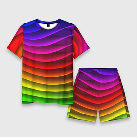 Мужской костюм с шортами 3D с принтом Color line neon pattern  Abstraction  Summer 2023 ,  |  | abstraction | color | fashion | line | neon | pattern | stripe | summer | абстракция | лето | линия | мода | неон | полоса | узор | цвет