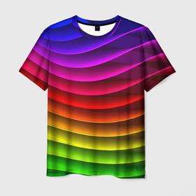 Мужская футболка 3D с принтом Color line neon pattern   Abstraction   Summer 2023 в Тюмени, 100% полиэфир | прямой крой, круглый вырез горловины, длина до линии бедер | abstraction | color | fashion | line | neon | pattern | stripe | summer | абстракция | лето | линия | мода | неон | полоса | узор | цвет
