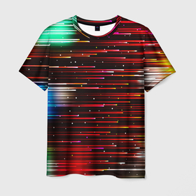 Мужская футболка 3D с принтом ЛУЧЕВОЙ ПОТОК в Кировске, 100% полиэфир | прямой крой, круглый вырез горловины, длина до линии бедер | абстракция | блеск | блестящий | графика | красота | луч | поток | свет | синий | текстура | узор | фон | энергия | яркий
