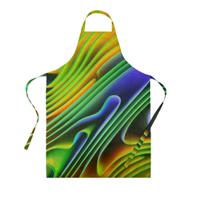 Фартук 3D с принтом Цветные неоновые полосы   Абстракция   Color neon pattern   Abstraction в Курске, 100% полиэстер | общий размер — 65 х 85 см, ширина нагрудника — 26 см, горловина — 53 см, длина завязок — 54 см, общий обхват в поясе — 173 см. Принт на завязках и на горловине наносится с двух сторон, на основной части фартука — только с внешней стороны | abstraction | bending | color | neon | pattern | stripe | wave | абстракция | волна | изгиб | неон | полоса | цвет