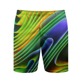 Мужские шорты спортивные с принтом Цветные неоновые полосы   Абстракция   Color neon pattern   Abstraction в Кировске,  |  | abstraction | bending | color | neon | pattern | stripe | wave | абстракция | волна | изгиб | неон | полоса | цвет
