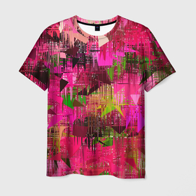 Мужская футболка 3D с принтом ЦВЕТОВАЯ АБСТРАКЦИЯ (COLOR ABSTRACTION) в Екатеринбурге, 100% полиэфир | прямой крой, круглый вырез горловины, длина до линии бедер | желтый | зеленый | красный | красочный | минималистичный | розовый | синий | современный | текстура | узор | цветной