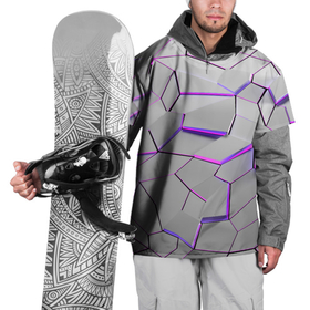 Накидка на куртку 3D с принтом 3д плиты   белый неон в Екатеринбурге, 100% полиэстер |  | 3d | 3д | 3д плиты | лазер | линии | лучи | неон | неоновые | патерны | свет | светлые | светящиеся | соты | текстуры | трещины | ультрафиолет