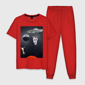Мужская пижама хлопок с принтом Космический бред в Курске, 100% хлопок | брюки и футболка прямого кроя, без карманов, на брюках мягкая резинка на поясе и по низу штанин
 | корова | космолет. | космонавт | космос | луна | солнце