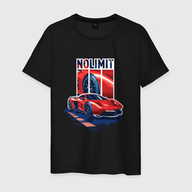 Мужская футболка хлопок с принтом No Limit   Нет Предела в Тюмени, 100% хлопок | прямой крой, круглый вырез горловины, длина до линии бедер, слегка спущенное плечо. | car | maslcar | red car | гонка | красная машина | крутая тачка | суперкар | ферари