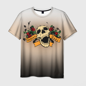Мужская футболка 3D с принтом Memento Mori Череп в Новосибирске, 100% полиэфир | прямой крой, круглый вырез горловины, длина до линии бедер | broke | dark | dead | death | hand | skulls | кости | любовь | надпись | память | помни | скелет | текстура | узор | цветы | чб | черный