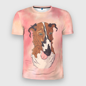 Мужская футболка 3D Slim с принтом Уставшая старая собака в Кировске, 100% полиэстер с улучшенными характеристиками | приталенный силуэт, круглая горловина, широкие плечи, сужается к линии бедра | пес | песик | собака | собачка | усталость