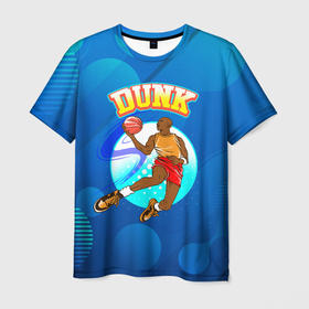 Мужская футболка 3D с принтом Dunk  баскетболист в Санкт-Петербурге, 100% полиэфир | прямой крой, круглый вырез горловины, длина до линии бедер | бакскетбол | баскетболист | игра | мяч | мячик | спорт