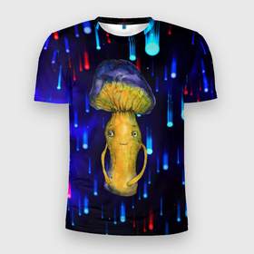 Мужская футболка 3D Slim с принтом Гриб Fantasy в Курске, 100% полиэстер с улучшенными характеристиками | приталенный силуэт, круглая горловина, широкие плечи, сужается к линии бедра | гриб | гриб с глазами | грибной | психоделика | психоделический