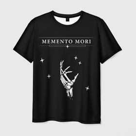 Мужская футболка 3D с принтом Memento Mori Надпись , 100% полиэфир | прямой крой, круглый вырез горловины, длина до линии бедер | broke | dead | death | hand | skulls | star | звезда | кисть | кости | помнить | скелет | текстура | узор | чб | черный