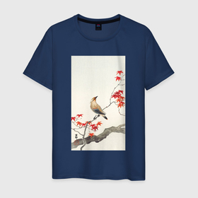 Мужская футболка хлопок с принтом Japanese Plague Bird on Maple в Екатеринбурге, 100% хлопок | прямой крой, круглый вырез горловины, длина до линии бедер, слегка спущенное плечо. | japan | ohara koson | искусство | картины | культура японии | охара косон | птицы | япония | японская | японская анимация | японская культура | японская эстетика | японский стиль