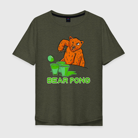 Мужская футболка хлопок Oversize с принтом Бирпонг в Белгороде, 100% хлопок | свободный крой, круглый ворот, “спинка” длиннее передней части | bear | beer | белый | бокал | бурый | гризли | зверь | косолапый | кружка | медведи | медведь | мишка | панда | топтыгин | хищник