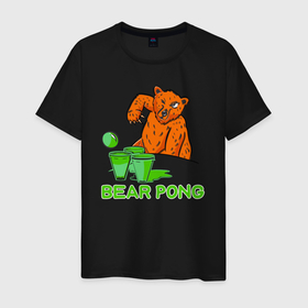 Мужская футболка хлопок с принтом Бирпонг в Новосибирске, 100% хлопок | прямой крой, круглый вырез горловины, длина до линии бедер, слегка спущенное плечо. | bear | beer | белый | бокал | бурый | гризли | зверь | косолапый | кружка | медведи | медведь | мишка | панда | топтыгин | хищник