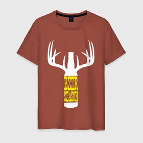 Мужская футболка хлопок с принтом Пивной сезон в Белгороде, 100% хлопок | прямой крой, круглый вырез горловины, длина до линии бедер, слегка спущенное плечо. | beer | бокал | кружка | олень | рога