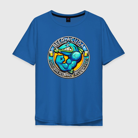 Мужская футболка хлопок Oversize с принтом BEER ACUDA в Тюмени, 100% хлопок | свободный крой, круглый ворот, “спинка” длиннее передней части | beer | shark | sharks | акула | акулья | бокал | кружка | шарк | шаркс