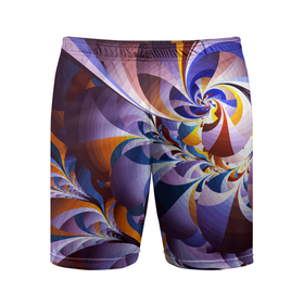 Мужские шорты спортивные с принтом оранжево   голубой фрактал в Курске,  |  | abstraction | color | fashion | neon | pattern | абстракция | мода | неон | узор | цвет