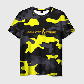 Мужская футболка 3D с принтом Counter Strike Global Offensive Камуфляж Чёрно Жёлтый , 100% полиэфир | прямой крой, круглый вырез горловины, длина до линии бедер | black | camo | camouflage | counter strike | counterstrike | cs go | csgo | yellow | жёлтый | камуфляж | контр страйк | контрстрайк | кс го | ксго | чёрный