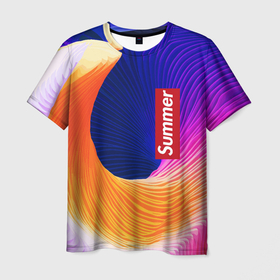Мужская футболка 3D с принтом Цветная волна   Summer в Новосибирске, 100% полиэфир | прямой крой, круглый вырез горловины, длина до линии бедер | abstraction | color | fashion | summer | wave | абстракция | волна | лето | мода | цвет