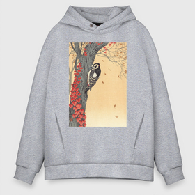 Мужское худи Oversize хлопок с принтом Great Spotted Woodpecker in Tree with Red Ivy , френч-терри — 70% хлопок, 30% полиэстер. Мягкий теплый начес внутри —100% хлопок | боковые карманы, эластичные манжеты и нижняя кромка, капюшон на магнитной кнопке | japan | ohara koson | искусство | картины | культура японии | охара косон | птицы | япония | японская | японская анимация | японская культура | японская эстетика | японский стиль