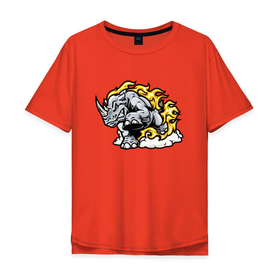 Мужская футболка хлопок Oversize с принтом Разъяренный носорог   Power   Мощь в Санкт-Петербурге, 100% хлопок | свободный крой, круглый ворот, “спинка” длиннее передней части | dust | fire | flame | force | jaw | muzzle | power | rage | rhinoceros | teeth | зубы | мощь | носорог | огонь | пасть | пламя | пыль | сила | ярость